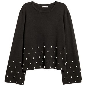 H&M Pearl Accents Black Flare Sleeve Sweater